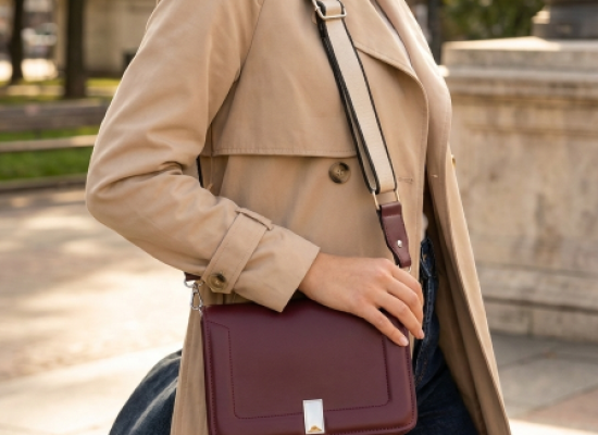 Modern Tasarım Bordo Deri Omuz Çantası