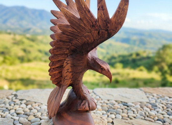 El İşçiliği Ahşap Görünümlü Kartal Heykeli - Vintage Dekoratif Obje