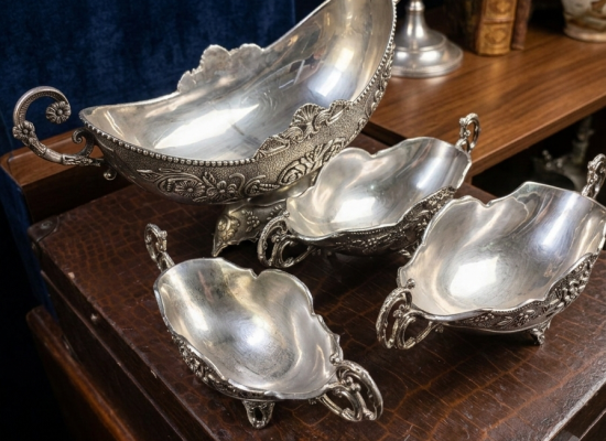 Gümüş Kaplama 4’lü Gondol Sunumluk Seti