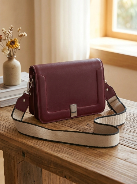 Modern Tasarım Bordo Deri Omuz Çantası