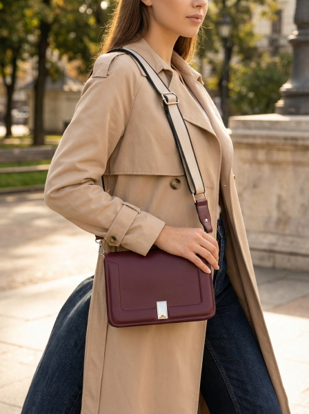 Modern Tasarım Bordo Deri Omuz Çantası