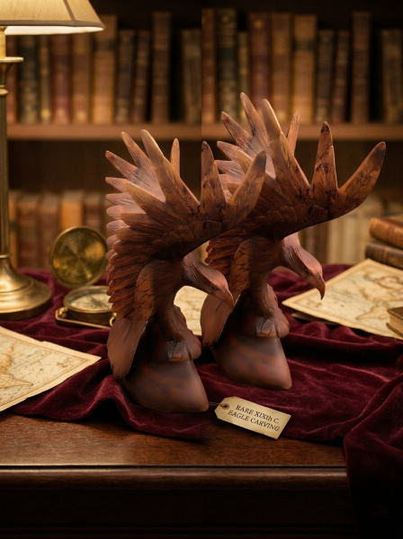 El İşçiliği Ahşap Görünümlü Kartal Heykeli - Vintage Dekoratif Obje