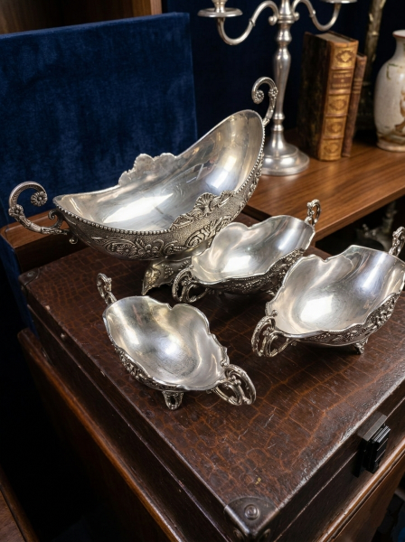 Gümüş Kaplama 4’lü Gondol Sunumluk Seti