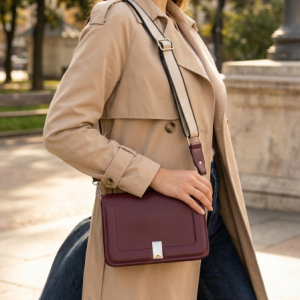 Modern Tasarım Bordo Deri Omuz Çantası